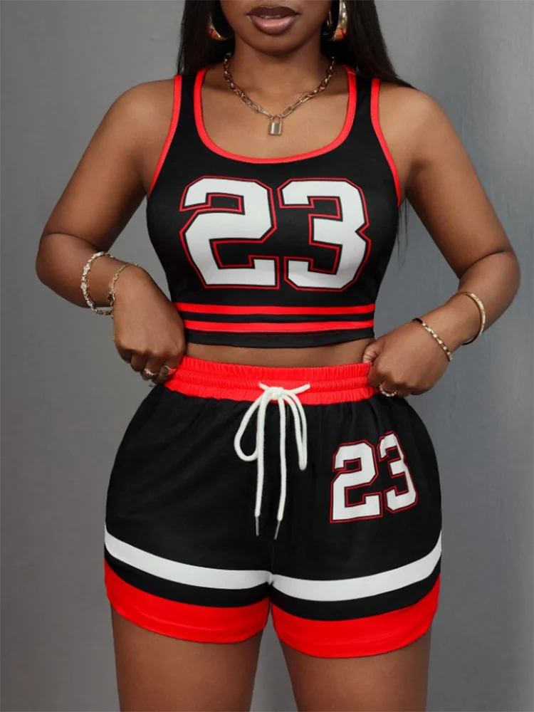 

Casual Set: Round-Neck Sleeveless Digital Print Top with Tie-Belt Pants, Versatile Women's Summer Outfit