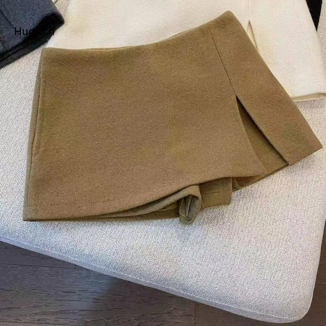 Women Solid Color High Waist Skort Front Split Design Thick Fabric Short Culottes Slim Fit Casual Daily Autumn Winter Bottoms