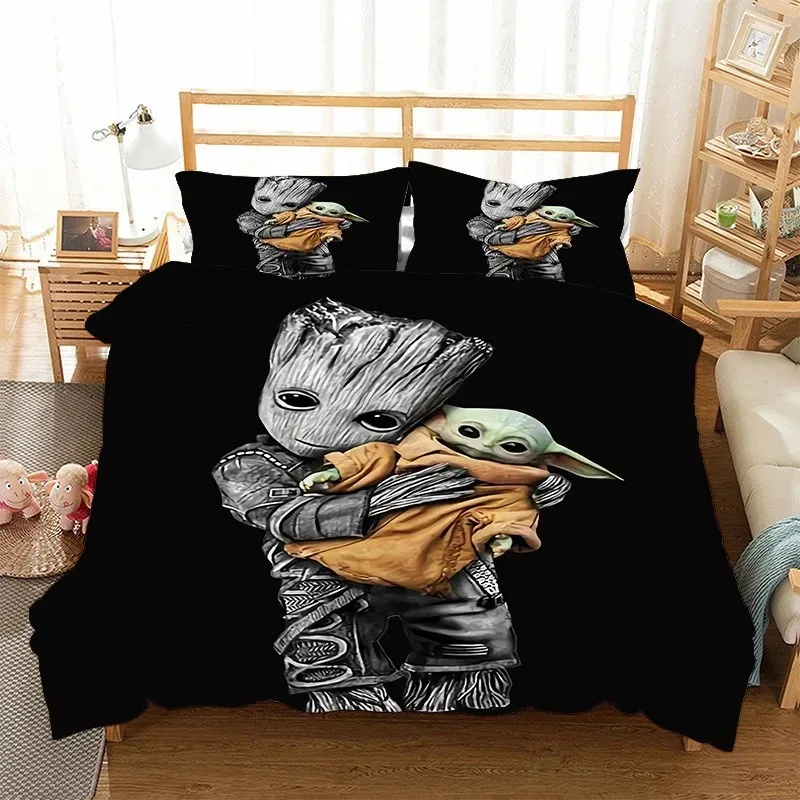 Tree People Groot Cartoon Bedding Set Duvet Cover Pillowcase  Boy Girl Gift Single Twin King Size Bedding