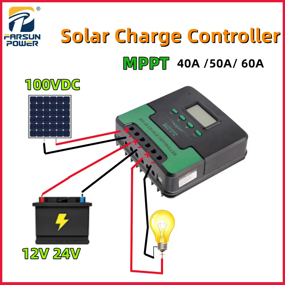 

Mppt 40A 50A 60A Solar Charge Controller 12v 24v Auto Charge For Lead Acid Lithium Battery PV Max 100V Solar Panel PV Regulator