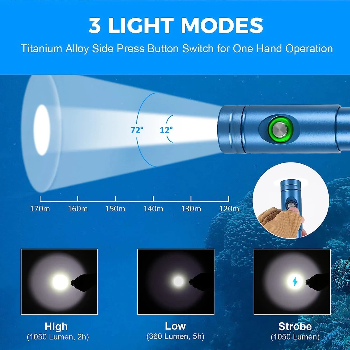 Imagem -05 - Odepro Wd12 Lanterna de Mergulho Profissional Poderosa Luz de Mergulho Ip68 à Prova Dip68 Água Lanterna Submersível Luz da Tocha