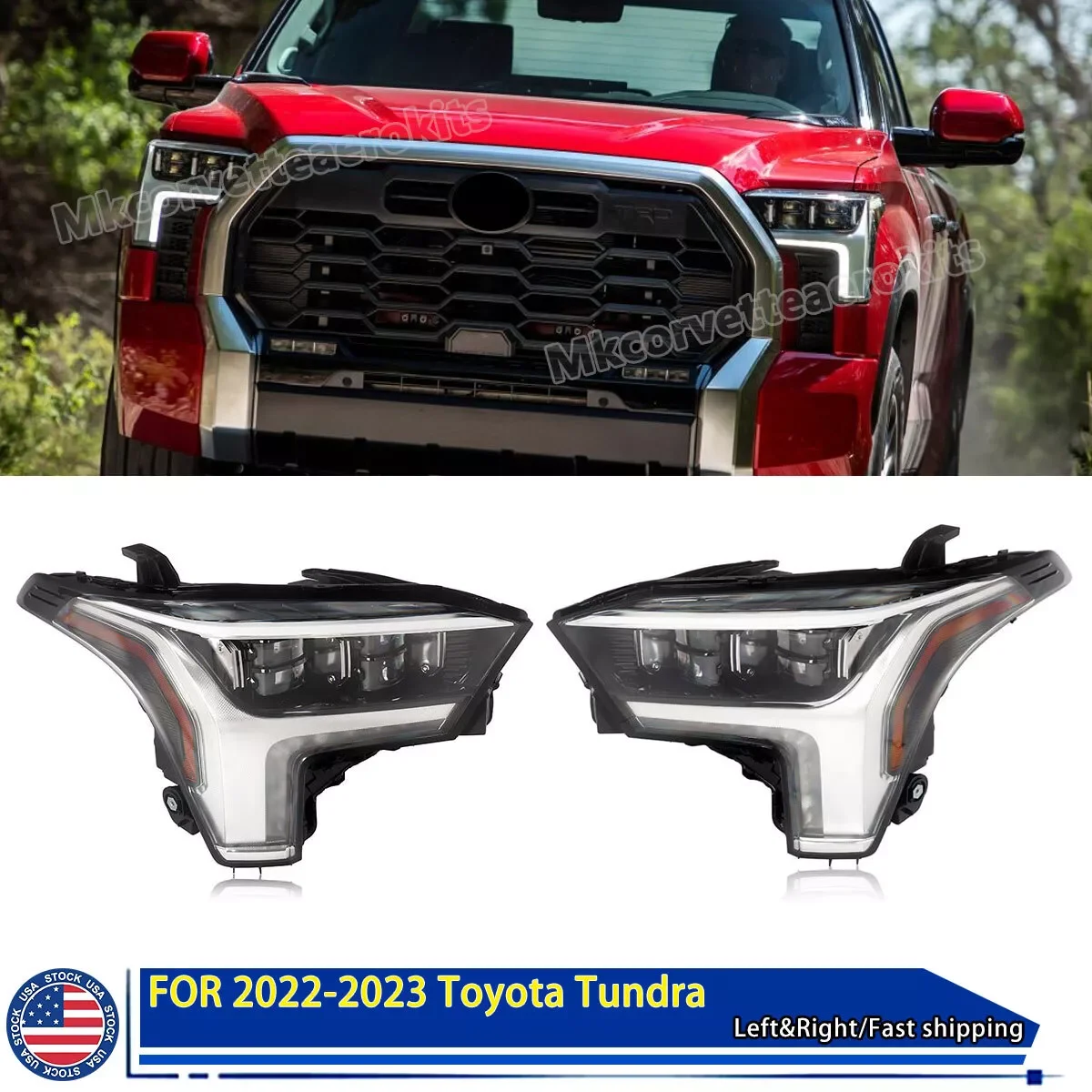 

Для Toyota Tundra 2022, левая и правая светодиодная фара в сборе, прозрачные фары дальнего света, сигнальная лампа, автозапчасти