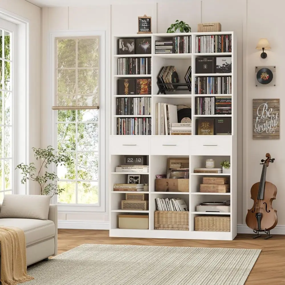 

75 Tall 47 Wide 9-Tier Adjustable Shelving Unit - Large Wooden Display Cabinet for Living Room or Home Office, White