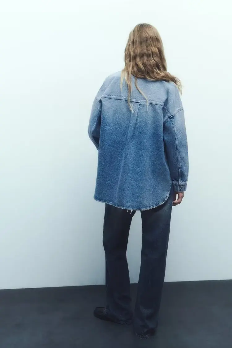 

Loose Casual Denim Jaet Autumn New Sle Button Front Collar Patch ket Long Sve Women's irt Pure Color Loose Fit