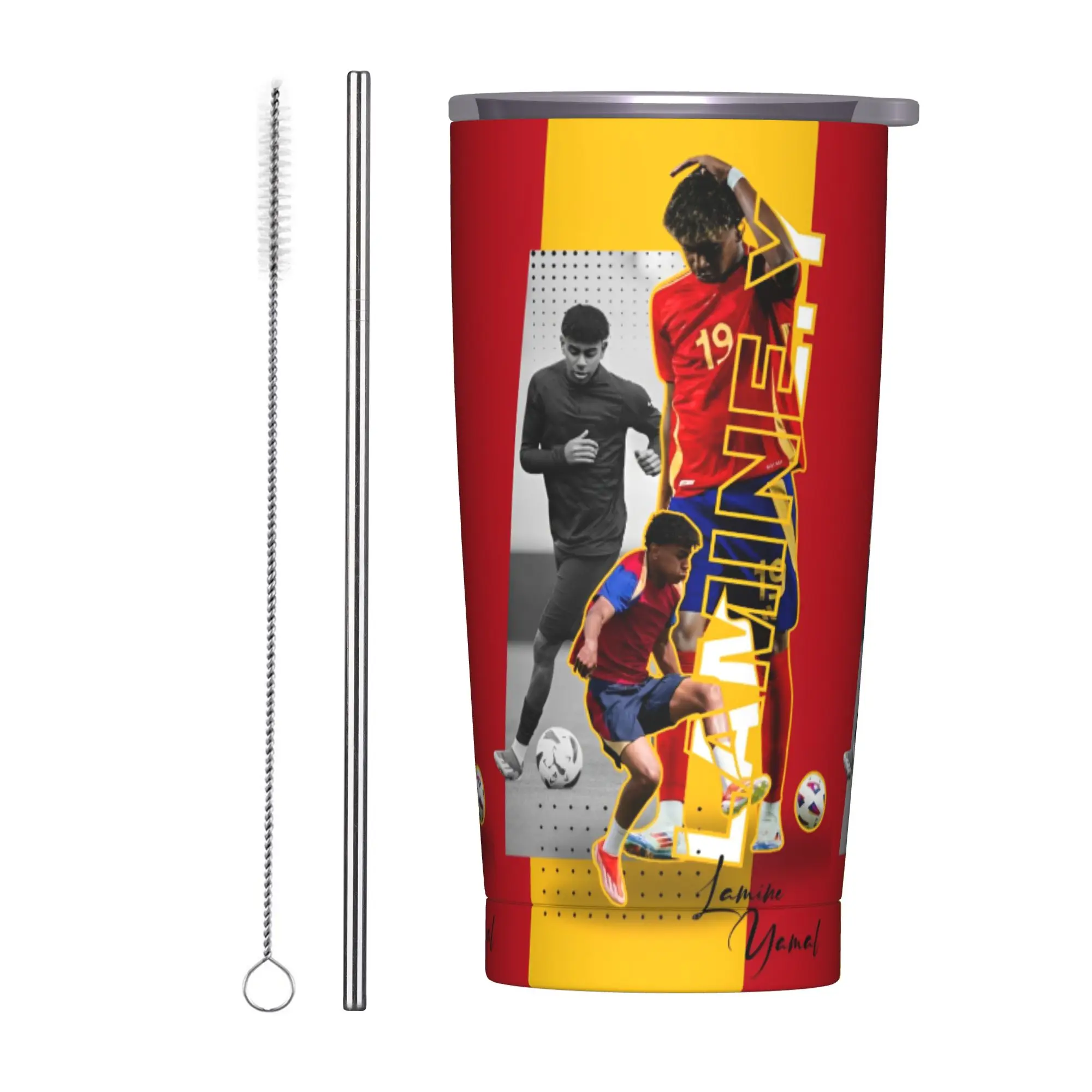 Lamine Y-Yamal Spain Football Insulated Tumbler with Lid Vacuum Coffee Mugs Office Home Hot Cold Drink Cups, 20oz