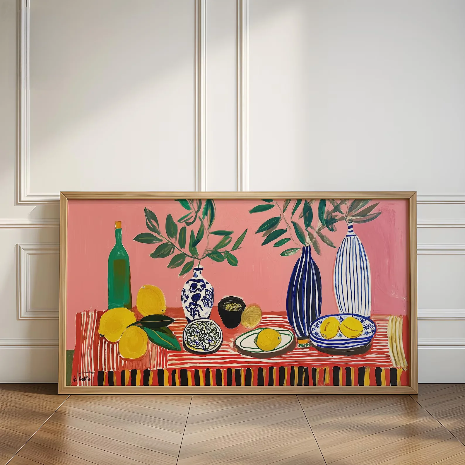 Série Matisse: Arte de Parede em Tela com Gato Preto Abstrato e Flores Coloridas em Vaso, Pintura Moderna em Tela sem Moldura para Decoração de Sala d