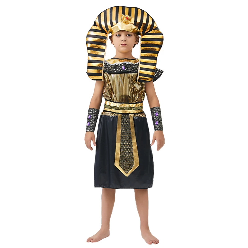 زي فرعون الأمير المصري للأولاد من عمر 6 إلى 12 سنة للأطفال من الذهب الأسود