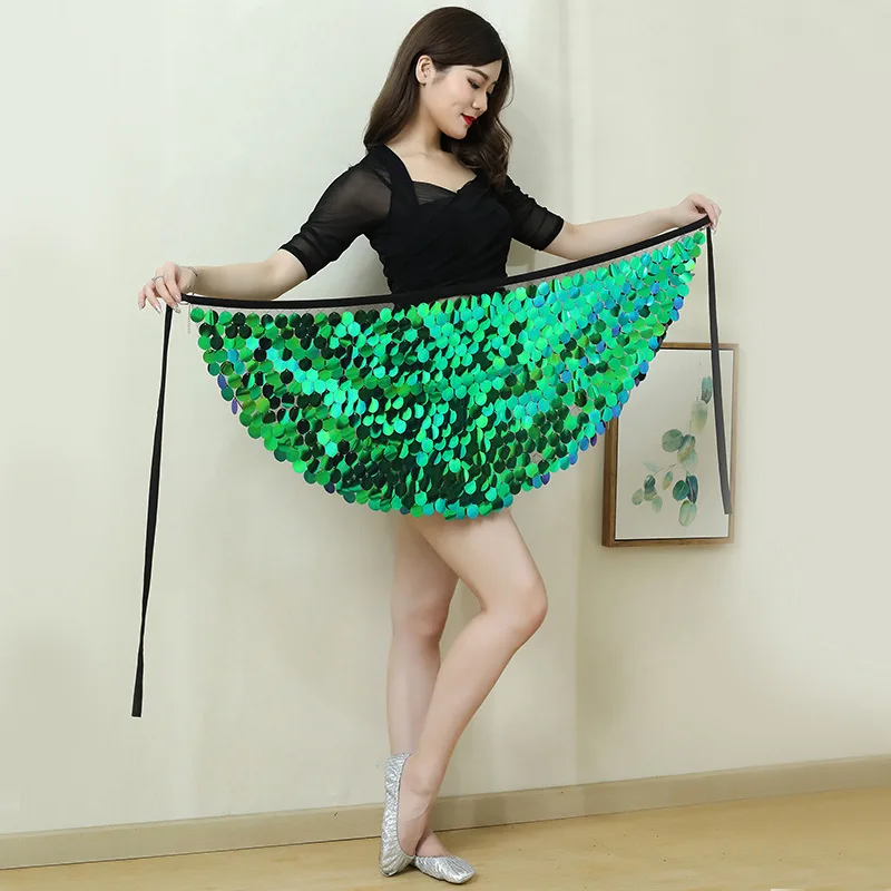 New Belly Dance Hip Scarf Waist Chain Set Sexy Sequin Wrap Hip Short Skirt Triangle Scarf Training Clothes