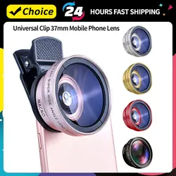 Universal 2 IN 1 Lens Clip 37mm Mobile Phone Lens Professional 0.45x 49uv Super Wide-Angle + Macro HD Lens for iPhone Xiaomi 12