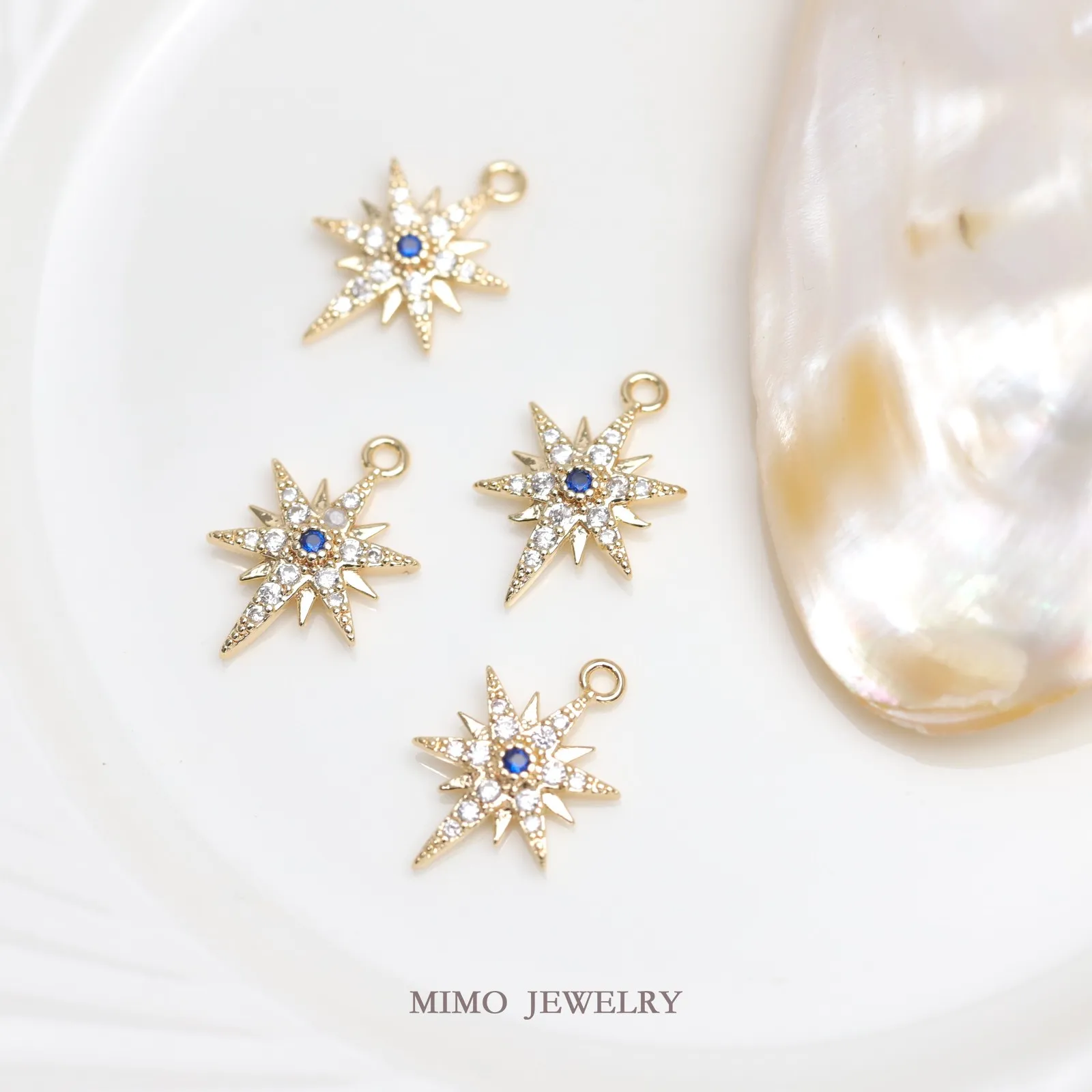 Micro Inlaid Blue Zircon Octagonal Star Charms Pendant Supplies DIY Hand Brass Gold Plated Accessories 18x12mm