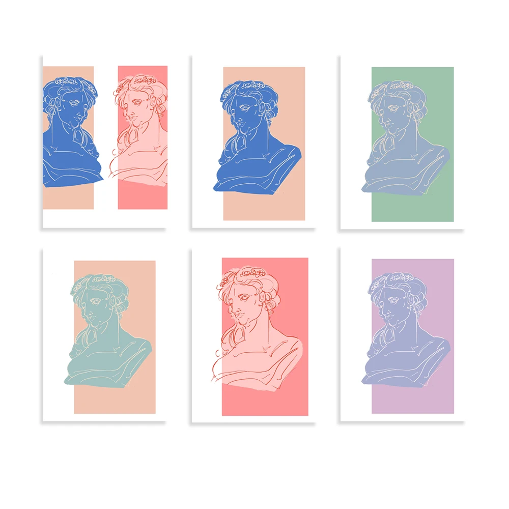 Pink ，Green and Blue Greek Bust Aesthetic Art Print