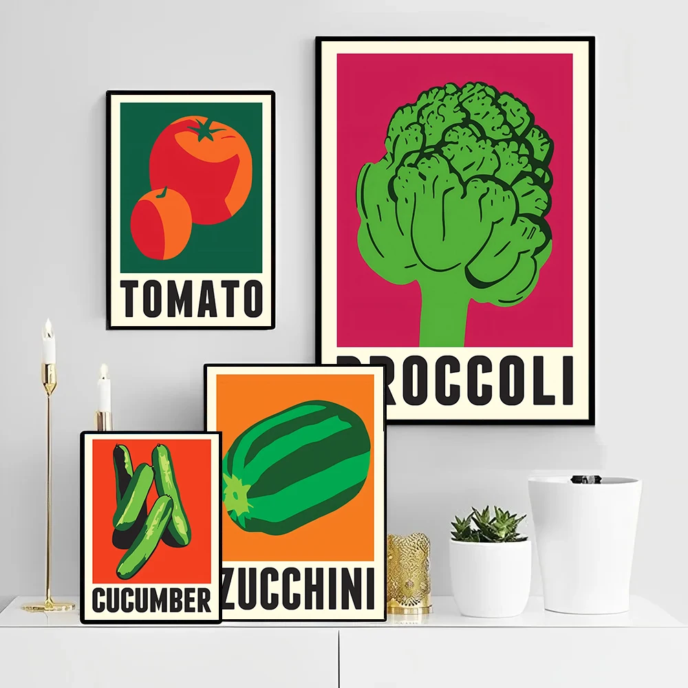 Pop Art Fresh Harvest Paper Poster Vegetable Flat Drawing Modern Apartment Food Corner Wall Hanging Decor
