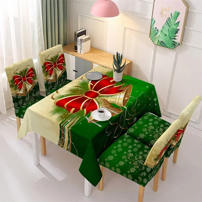 Christmas Waterproof Table Cloth Elastic Xmas Decor Chair Covers Dinner Tablecloth Snowflake Christmas Dining Chair Covers Party