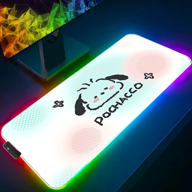 

Светодиодный коврик для мыши P-pochacco, аниме, геймерский компьютерный RGB коврик для мыши 800x300 Kawaii, игровые аксессуары, подсветка клавиатуры для планшета Varmilo
