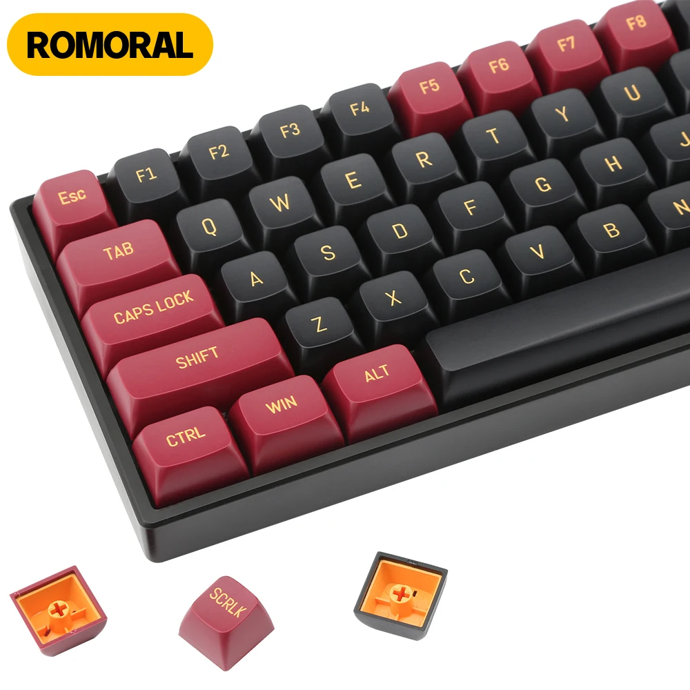 keycaps pbt personalizados para teclado mecanico perfil foundation dye sub estilo ingles vermelho e preto kit faca voce mesmo 150 teclas 01