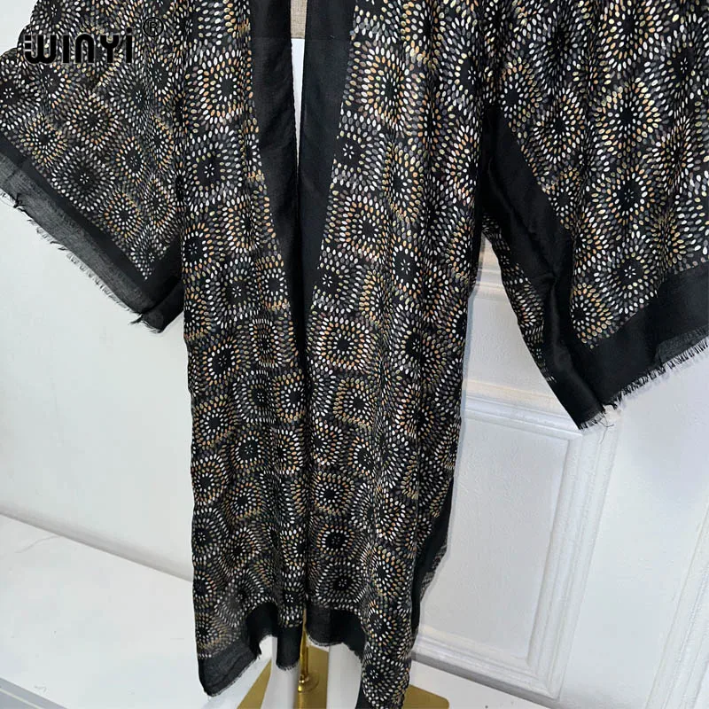 WINYI kimono beach wear women new dress beach cover up Cardigan Hot stamping Retro print coat abayas dubai luxury muslim dress