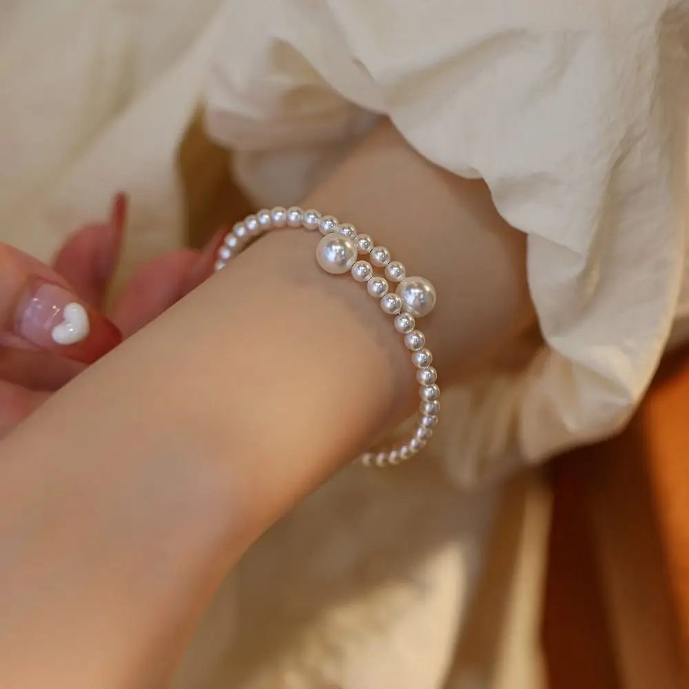 

Charm Imitation Pearl Charm Pearl Elastics Bracelet Open Bean Cat Paw Bracelet Hand Chain Geometric Korean Style Bangle Women