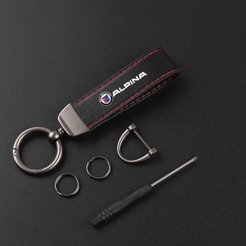Deluxe Leather Keychain with Car Badge Keychain Pendant For ALPINA