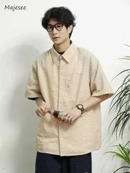 Plaid Shirts Men Vintage Loose Japanese Style Males Tops All-match High Street Chic Summer Half Sleeves Popular Comfortable New