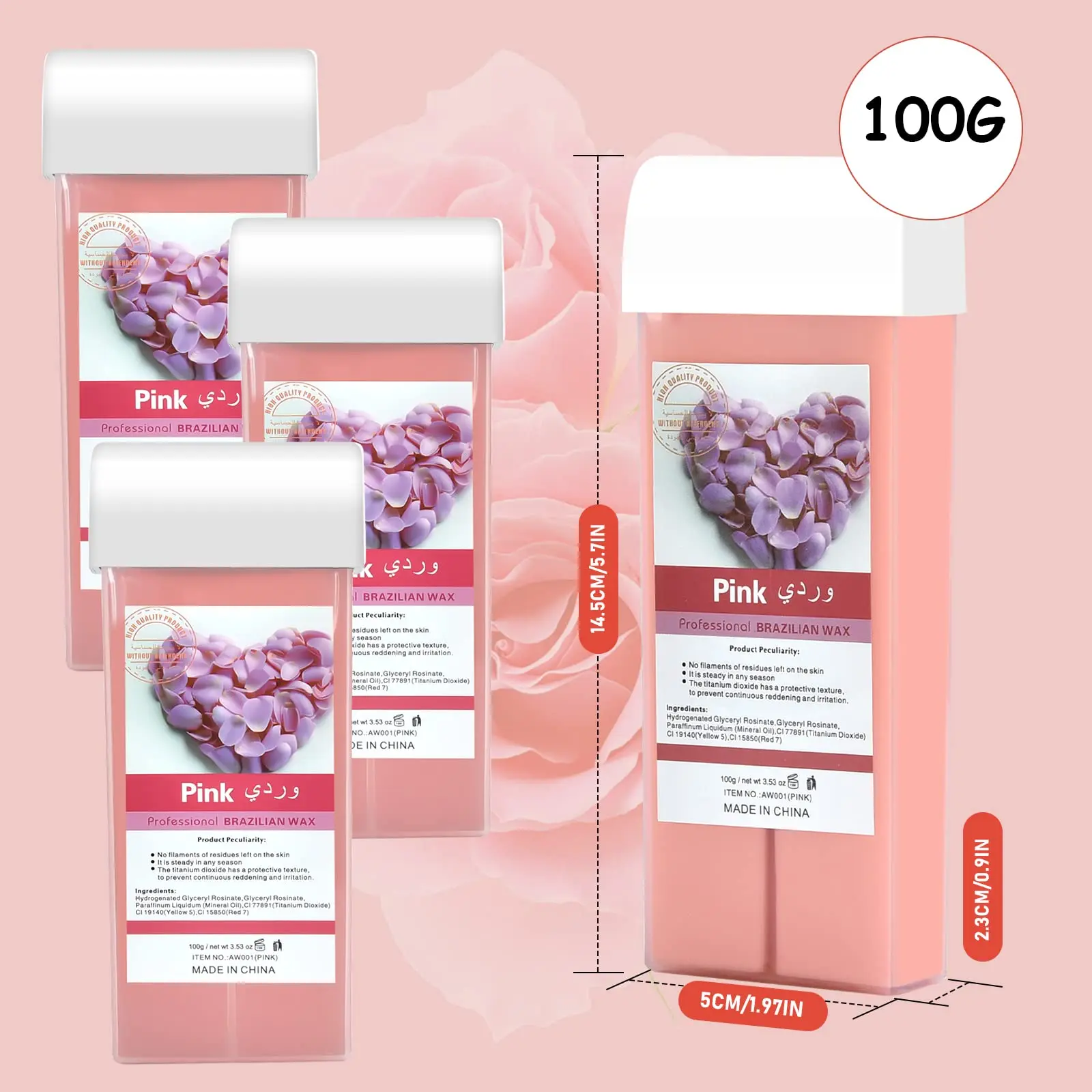 100g Wosk w rolce do depilacji, wkład do depilatora, bezbolesna depilacja, kompatybilny z podgrzewaczem do wosku, do bikini i całego ciała