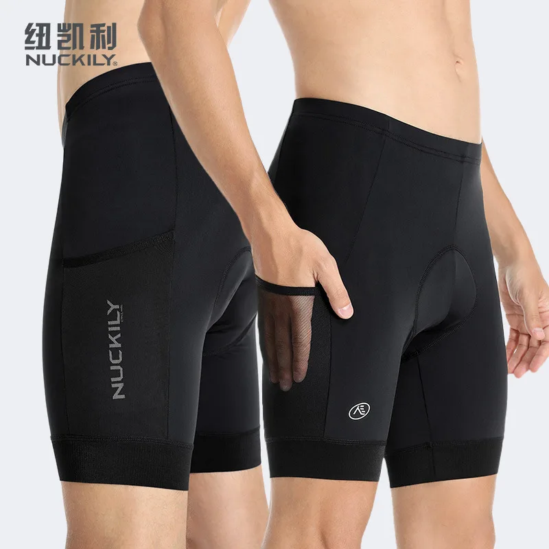 NUCKILY Men Cycling Shorts 3D Silicone Padded Side Pockets Breathable High Elastic Reflective
