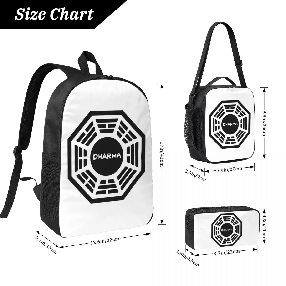 The Dharma Initiative Backpack Boys Girls BookBag School Bag Laptop Shoulder Bags 3ps Insulated Lunch Bag Pencil Case