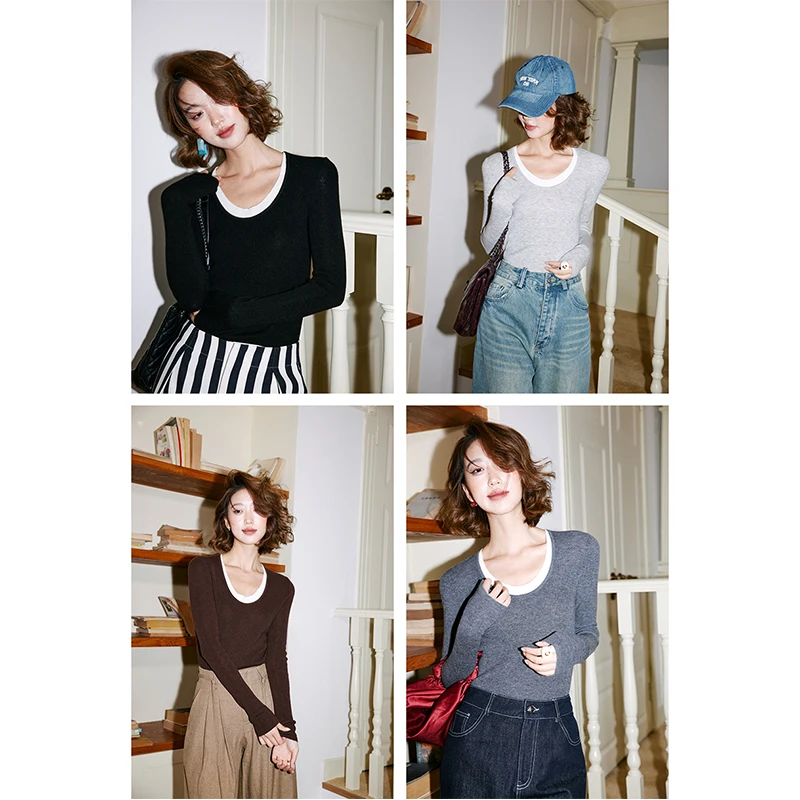 

Вязаный джемпер Rosebanks из шерстяной смеси с круглым вырезом, длинными рукавами, жесткой поддержкой и цветными вставками, для повседневной носки, в нескольких цветах