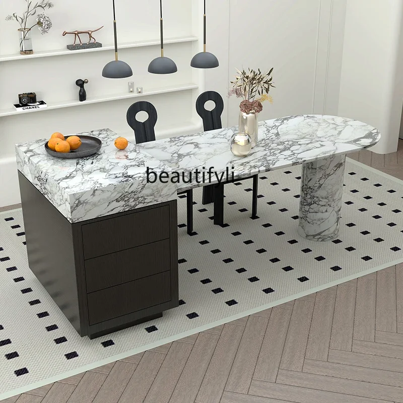 

Asmt56Marble telescopic island dining table integrated solid wood high-end wall household American dining table