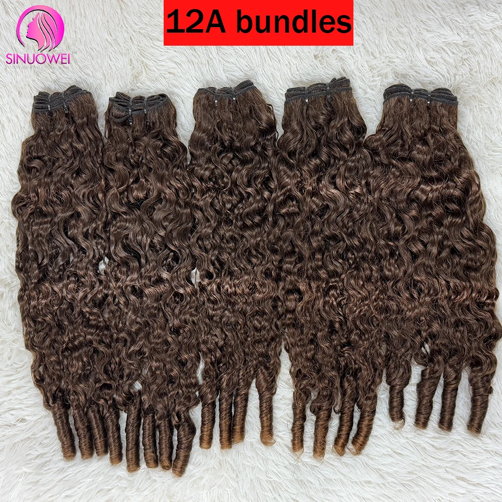 12A Burmese Curly Bundles Brown Pixie Curls Raw Hair 100% Human Hair Natural Curly Hair Weave Hair Extensions For Women Color #4