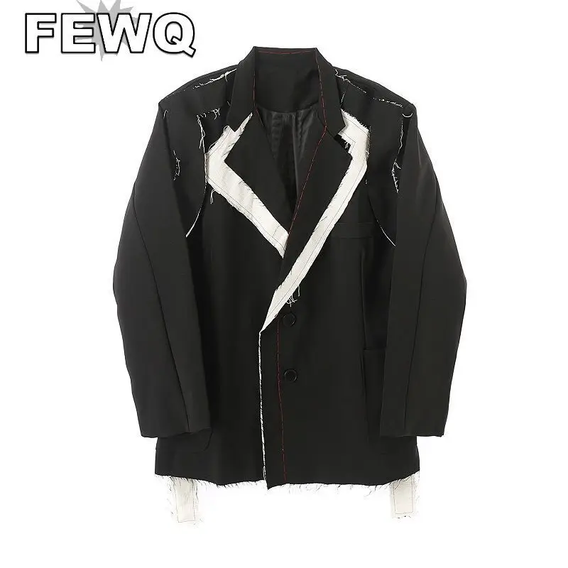 FEWQ /men\'s wear Design blazers rough selvedge contrast color patchwork handmade bright line niche oversize suit coat 9Y3751