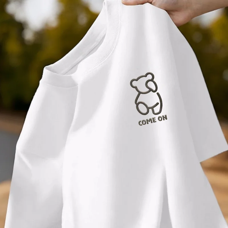 White Pure Cotton Loose Short Sleeve round Neck T-Shirt Women's Heavyweight Summer Tiger Gate Fashion Commute Style 3D Cut