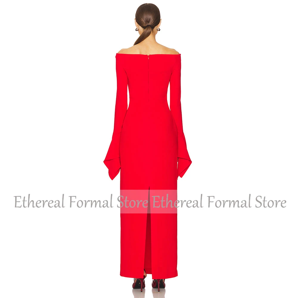 Modern Red Evening Dress For Wedding Off The Shoulder  Women's Party Gown Sheath Long Sleeves Long Simple Formal Prom Dress2025