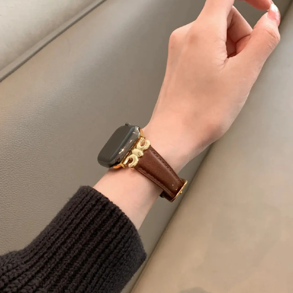 Leather Strap For Apple Watch Series S10 9 8 7 6 SE 5 46/45/44/42/41/40/38mm Luxury Metal C Connect Bracelet IWatch Ultra 2 49mm