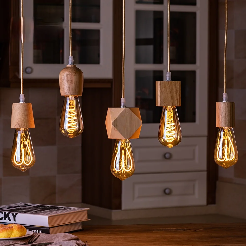 Wood Pendant Lamp E27 Wooden Pendant Lights for Bedroom Home/living Room Decor Natural Color Vintage Hanging Lights Fixture