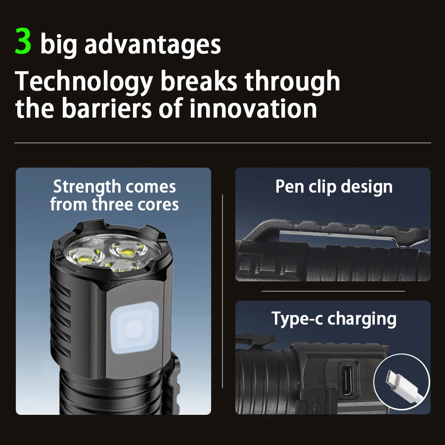 Mini Self-defense Flashlight Built-in 14500 Battery TYPE-C Fast Charging Torch with 5 Modes To Cope with Various Situations