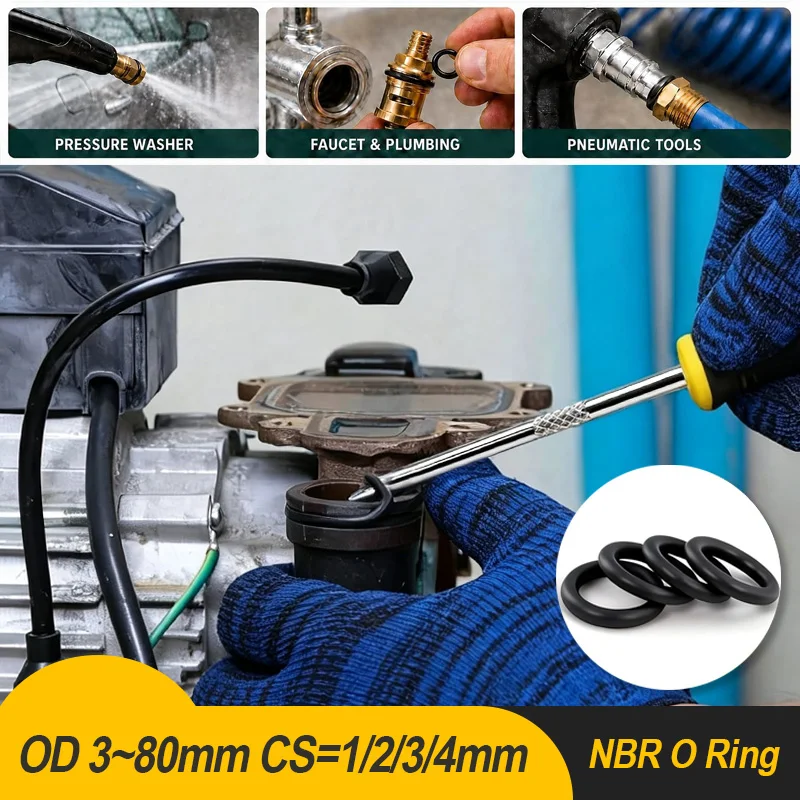 OD 3~80mm CS 1 2 3 4mm NBR O Ring Seal Gasket Thickness Nitrile Butadiene Rubber Spacer Oil Resistance Washer Round Shape 50pcs