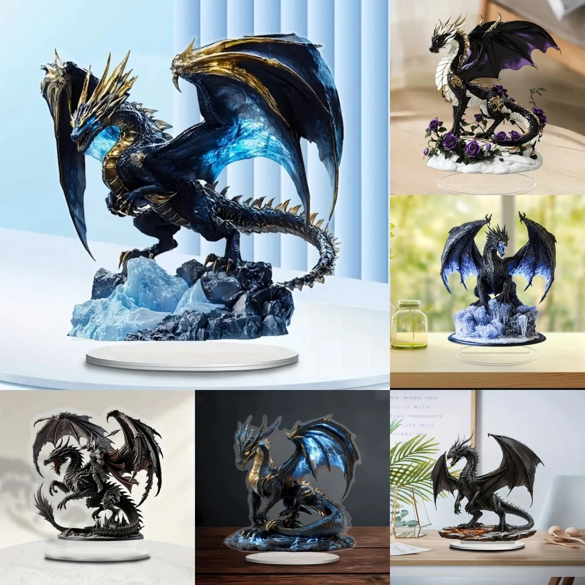 Black Dragon with Lightning 2D Flat Acrylic plaque,Home,Office