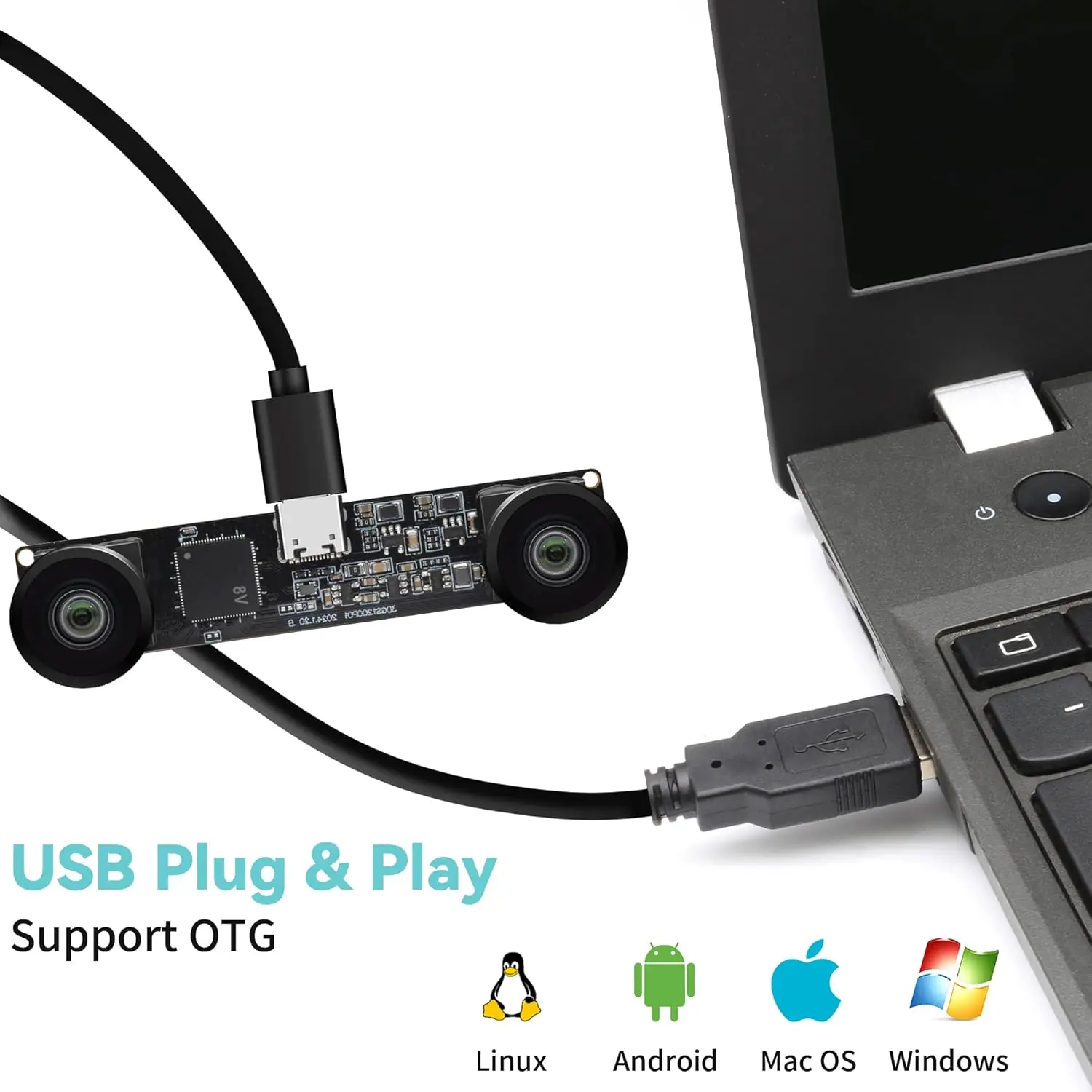 60fps 120fps Global Shutter USB Camera Module 3D Stereo Webcam 3200x1200 High Speed Lightburn Camera with 112° Wide Angle Lens