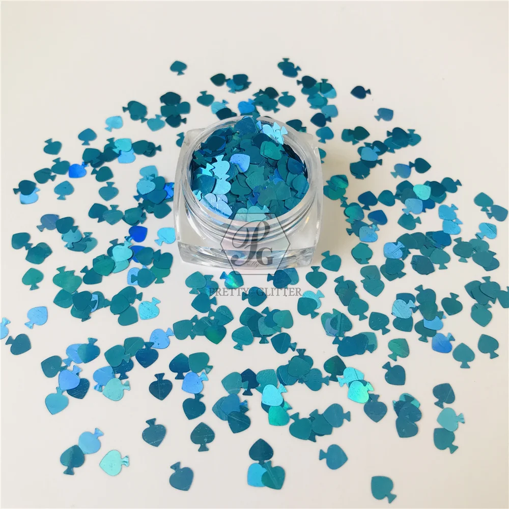 PrettyG 5MM Spade Glitter Sequin Poker Blue Holographic Glitter For Resin DIY Art Craft Nail Makeup Decoration Accessories