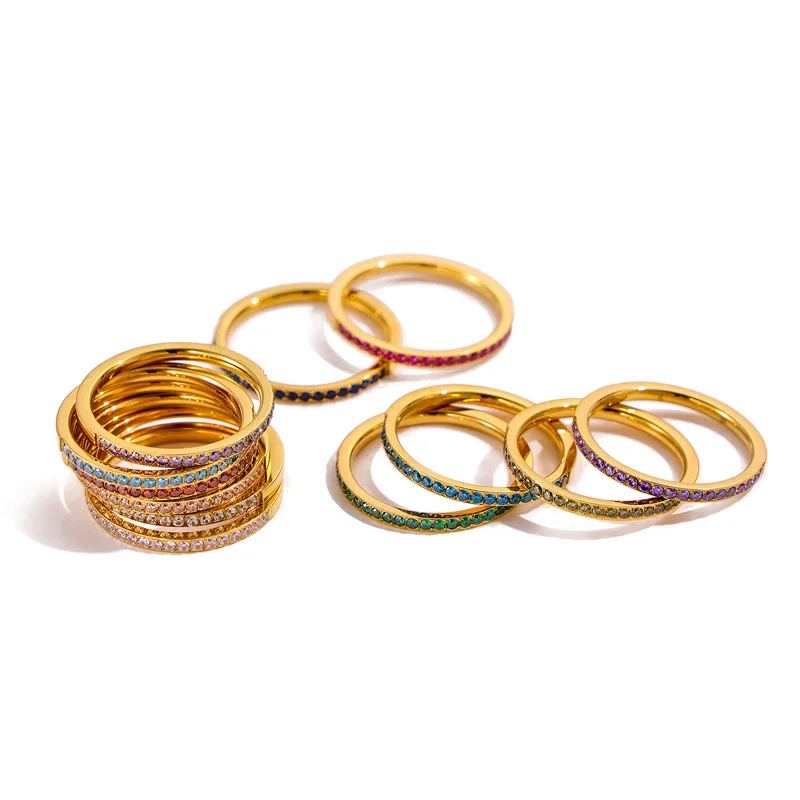 Birthstone Index Finger Rings For Women Thin Rings With Stone 18K Gold Plated With Zircon Colored Stones Stackable Rings