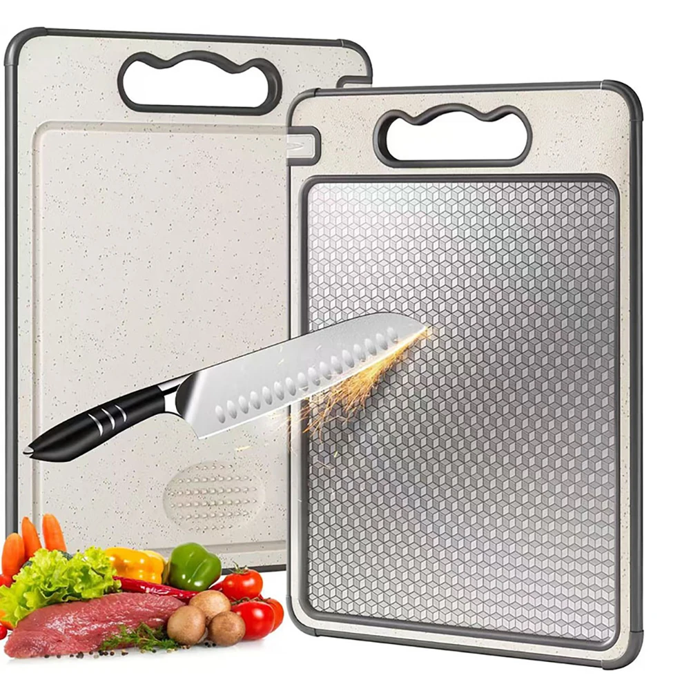 1pcs Stainless Steel Cutting Board Double Sided Chopping Board for Kitchen Scratch Resistant Anti-Slip Silicone Edges