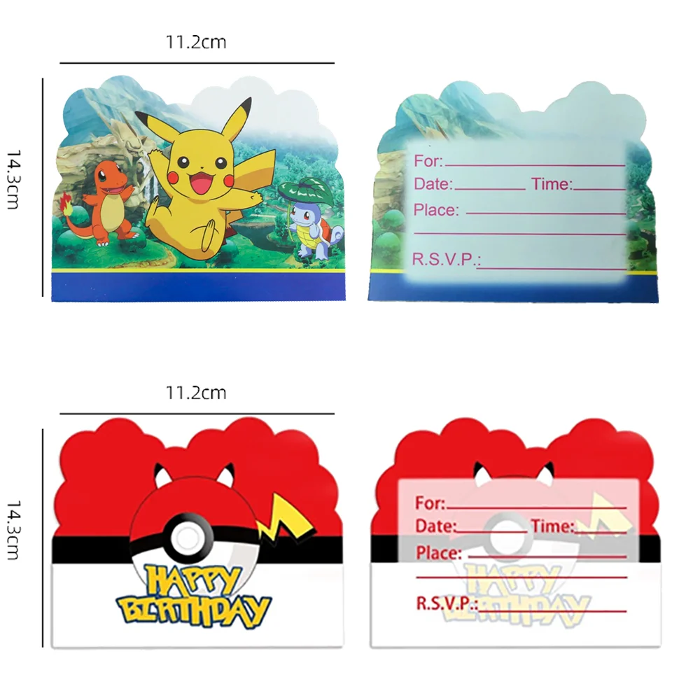 Perlengkapan pesta kartun kartu ucapan Pokemon kartu undangan satu halaman untuk perlengkapan pesta ulang tahun Pikachu perlengkapan pernikahan 10 buah