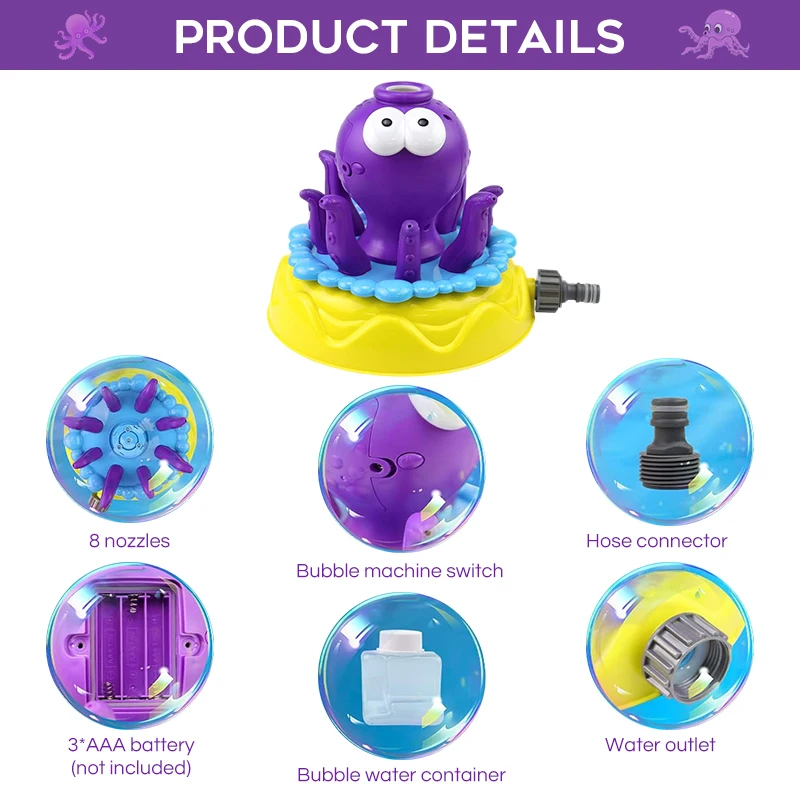 Funny Octopus Water Spray Sprinkler Outdoor Toys Garden Backyard Yard Water Toy Cartoon Splash Sprinkler Baby Bath Toys For Kids