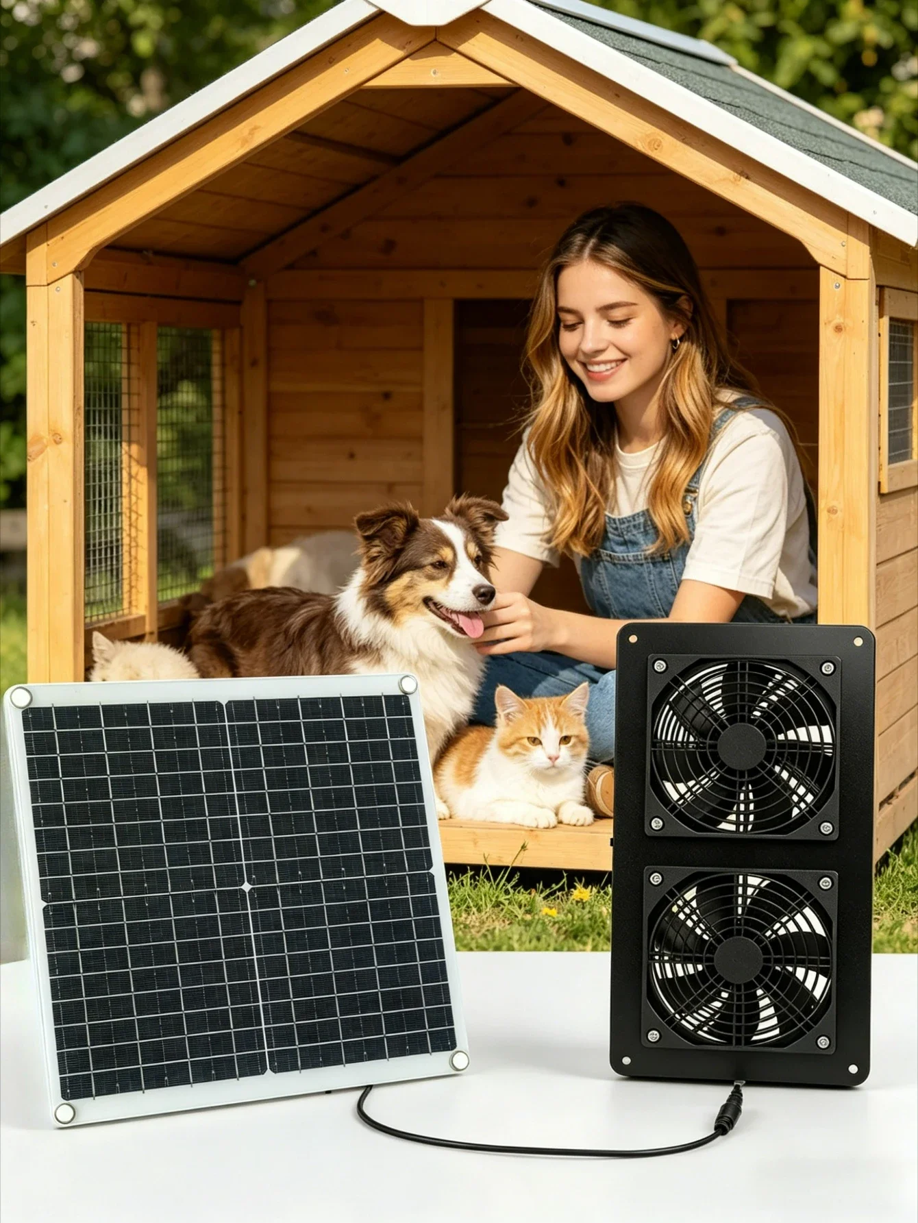 Solar Monocrystalline Panel Dual Exhaust Fan 30W IP65 Waterproof High Light Utilization Vent Fan for Chicken Coop Greenhouse RV