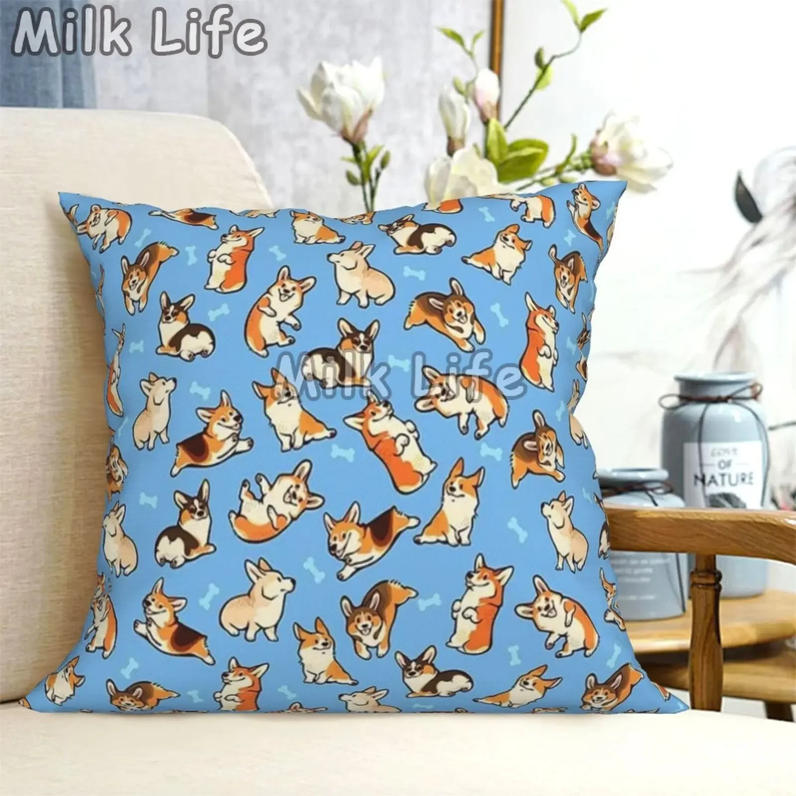 

Cartoon Kawaii Corgi Dog Pillowcase Custom Square Pillow Cover Case Zipper Interior Pillowcase Housse Coussin