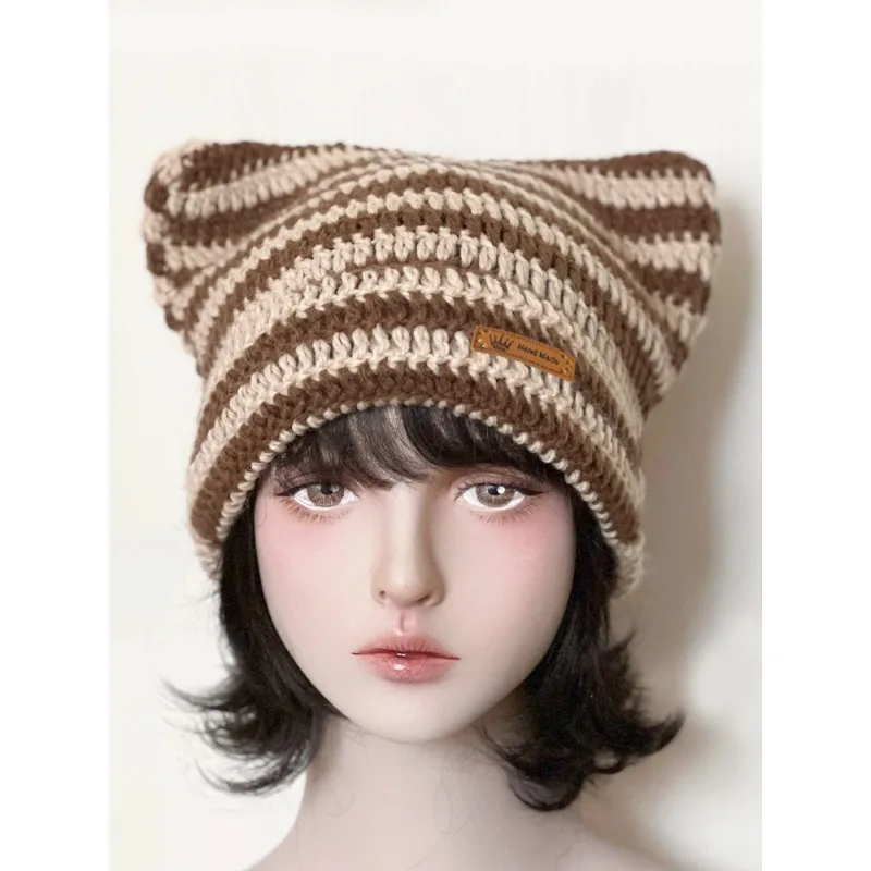 الرجال والنساء للجنسين اليد هوك مخطط الجوف القط الأذن محبوك قبعة الخريف والشتاء سدادات حماية الأذن الدافئة K2y الشارع البلوز متعة قبعة #6