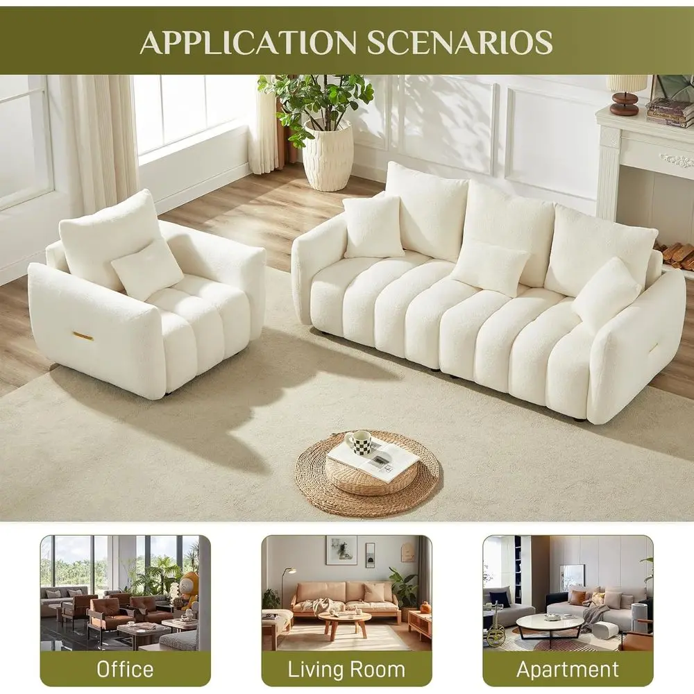 كرسي أريكة فردي من القطيفة الحديثة، أريكة ذات مقعد عميق كبير الحجم، كرسي بذراعين منجد مريح للمساحات المعيشة، بيج Whi #6