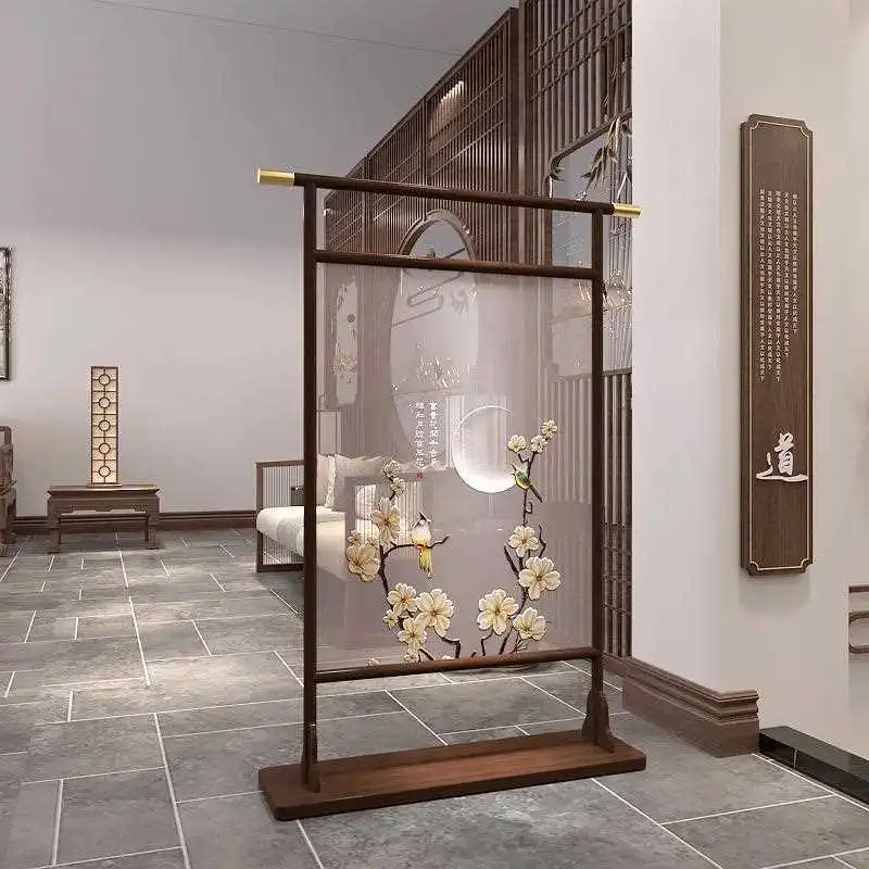 Solid wood entry entrance partition living room double-sided embroidered screen bedroom shading decoration