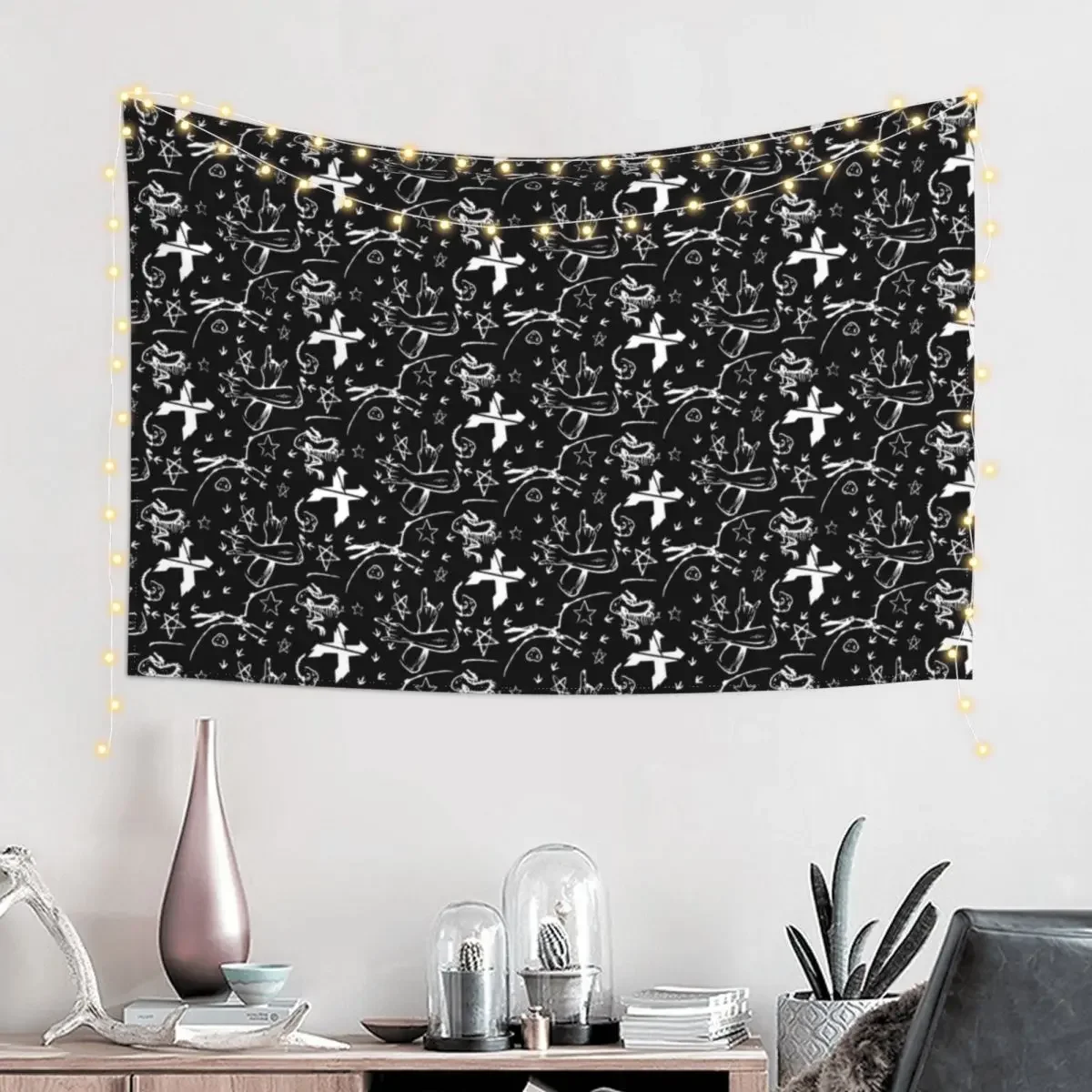 Headbanger Pattern Black & White Tapestry Nordic Home Decor Decorations For Room Tapestry