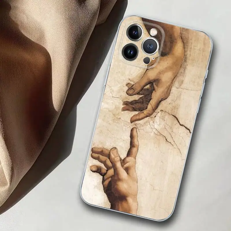 Fresco Michelangelo Creation of Adam Phone Case For iPhone 14 13 12 Mini 11 Pro XS Max X XR SE 6 7 8 Plus Soft Silicone Cover
